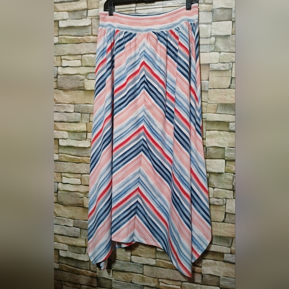 Time and Tru Women's Maxi Skirt-Pink, Blue, White Chevron‎ Cottagecore